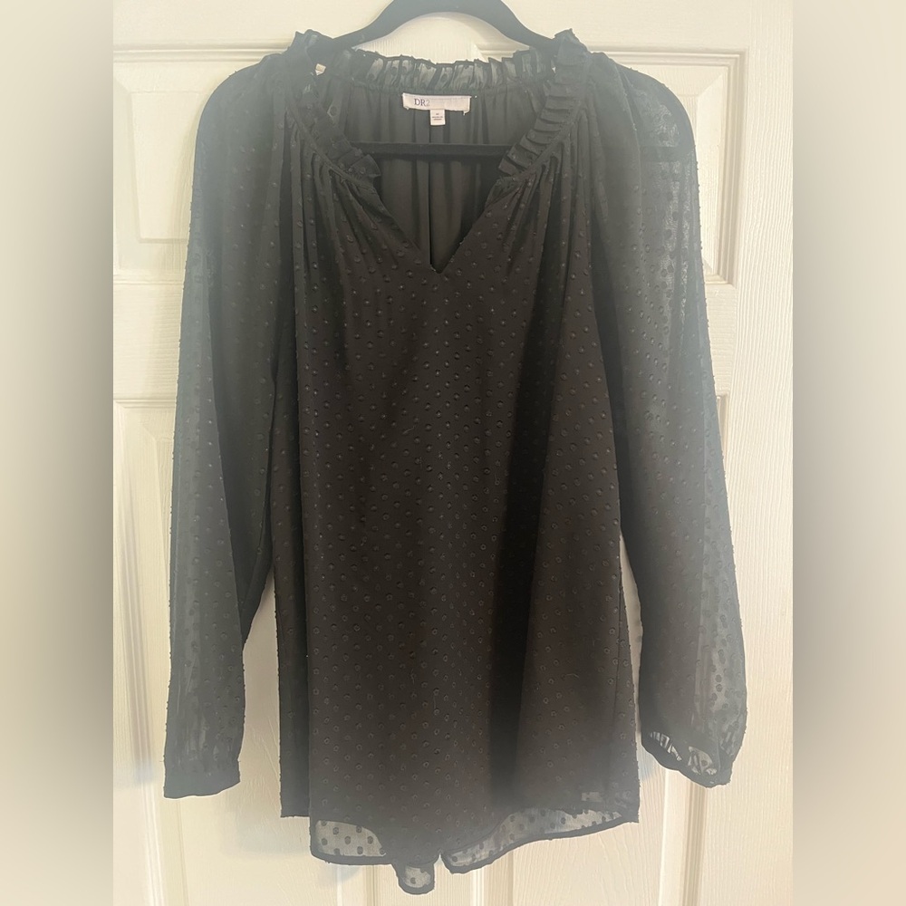 Black Swiss Dot Long Sleeve Women’s Top